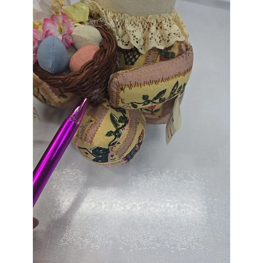 2-VTG 1999 Anco Cloth Bunny Rabbit Plush Basket W/ Easter Eggs Granny Core